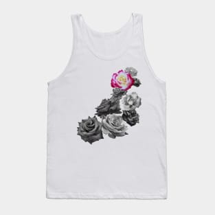 Black and White and a Pink White Yellow Rose Tank Top